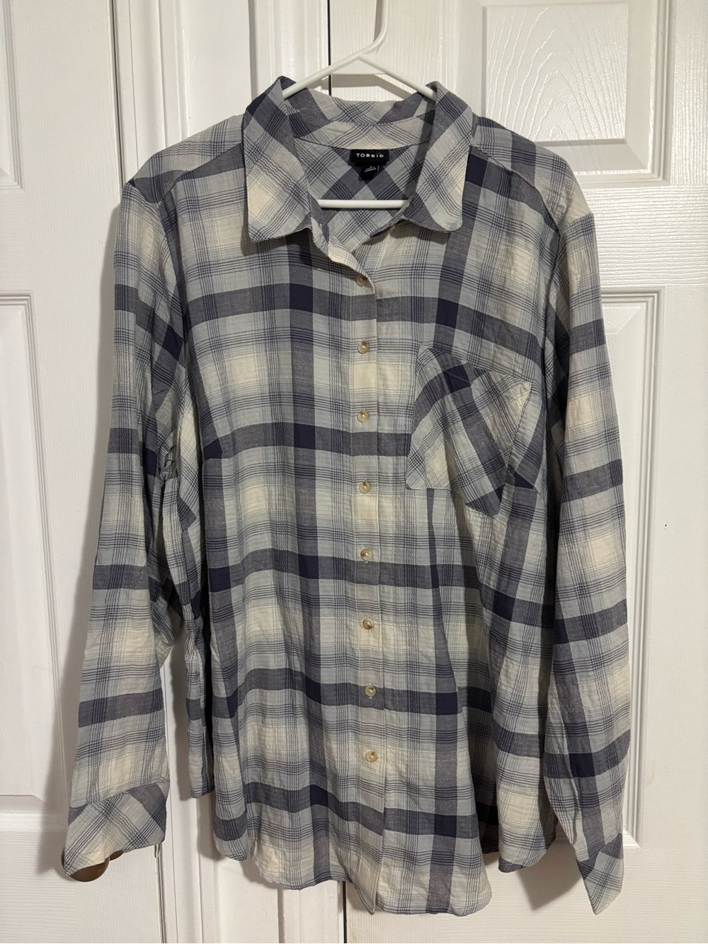 torrid Blue and Cream Plaid Button-Down Shirt